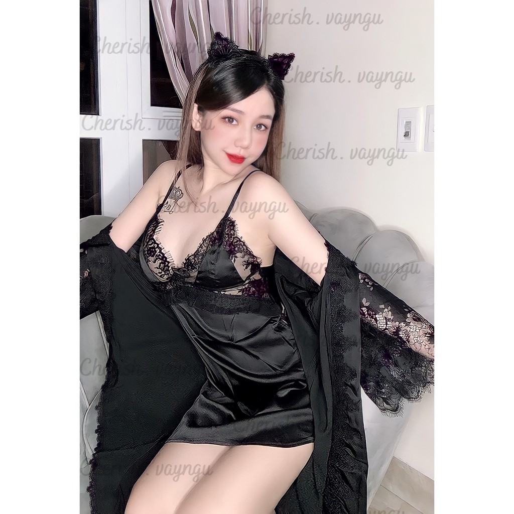 (Mã 789) Váy ngủ hai dây lụa satin sexy cao cấp Đầm mặc nhà gợi cảm quyến rũ