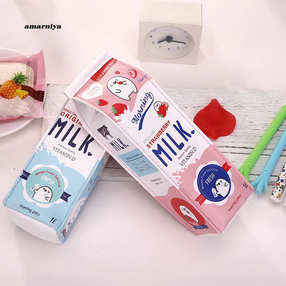 Túi đựng bút khóa kéo hình hộp sữa sáng tạo