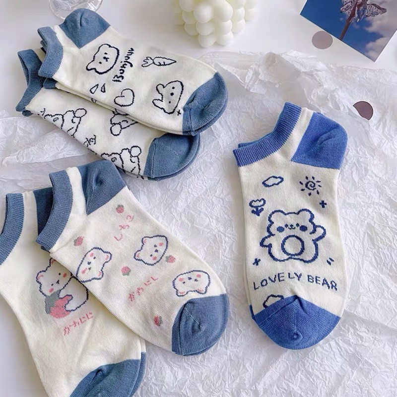 Tất ngắn - Vớ hoạ tiết gấu phong cách Hàn Quốc dễ thương