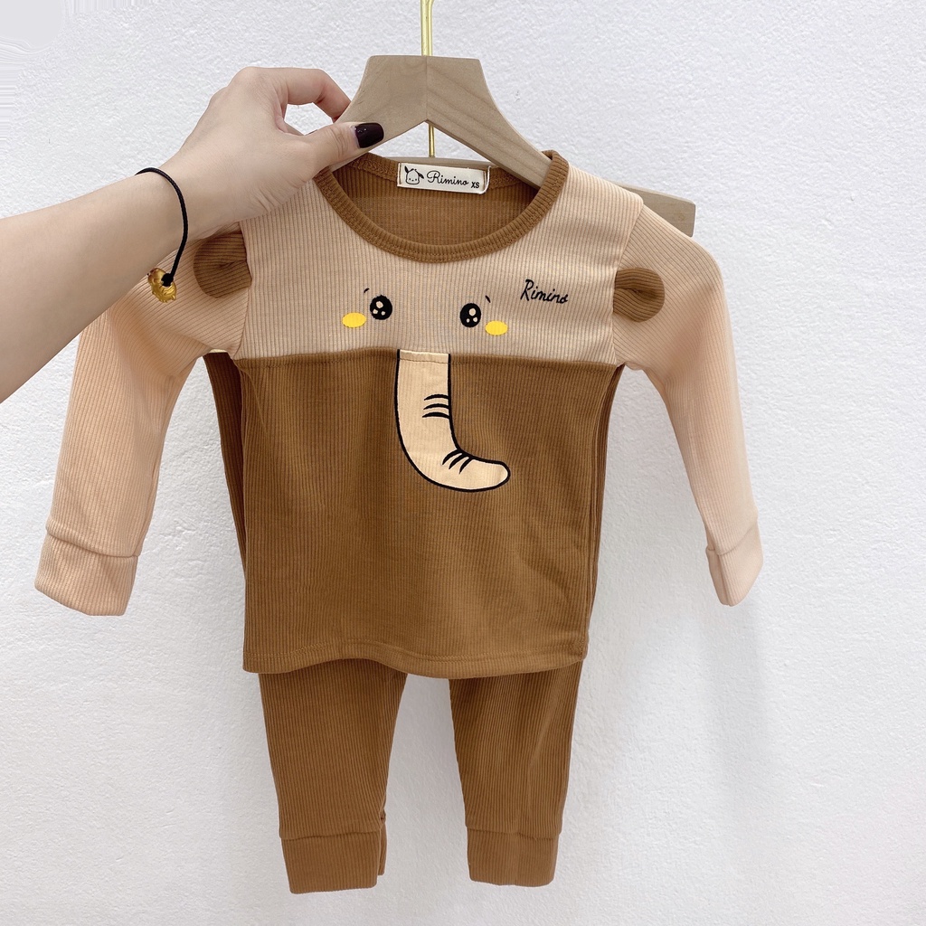 [SALE] Bộ Thun Gân Dài Tay Bé Trai, Bé Gái MIMONRI Hoạ Tiết Voi Con Tai Thú, Bộ Quần Áo Cho Bé Mặc Nhà KWTD2220