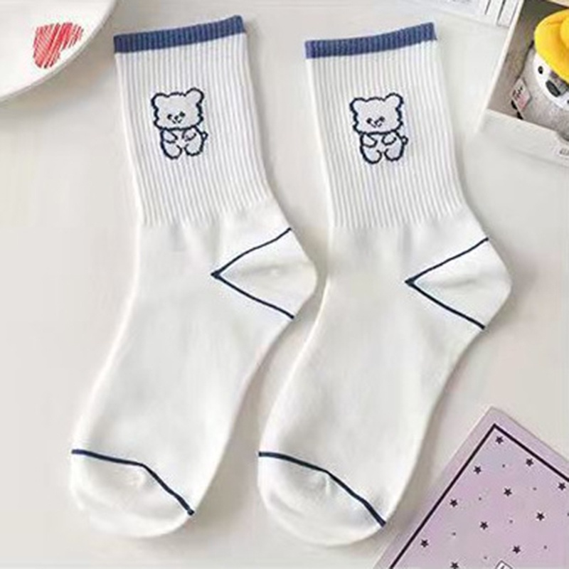 Vớ cotton dài màu xanh dương kẻ sọc đơn giản thấm hút mồ hôi phong cách Nhật Bản thời trang mùa thu cho nữ JP5