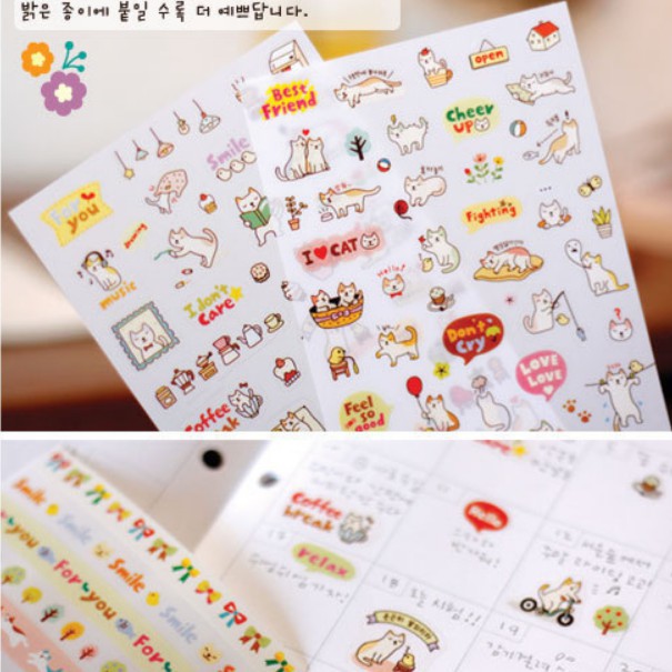 🍉Set 6 vỉ sticker mèo trang trí ngộ nghĩnh DUASHOP