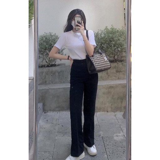 💓 Ảnh thật 💓 Quần nữ ống loe, Quần jean nữ kiểu ống vẩy cạp cap hai cúc phong cách uzzlang