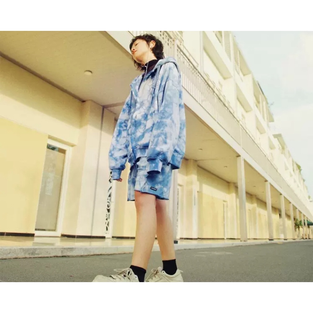 Áo Khoác nỉ loang MEANSTORE form rộng có mũ Unisex nam nữ oversize Ulzzang Streetwear Hàn Quốc - Loang xanh biển