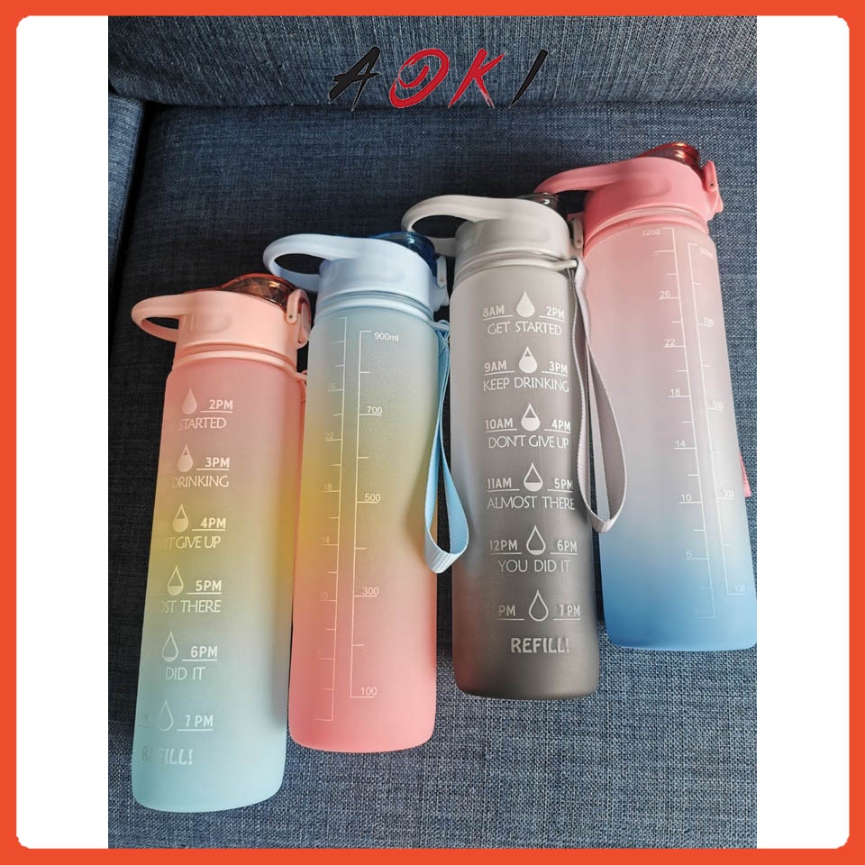 Bình Nước 1 Lít Thể Thao Nhắc Nhở Uống Nước Mỗi Ngày Có vạch kẻ chia ML và Báo Giờ Chất Liệu An Toàn
