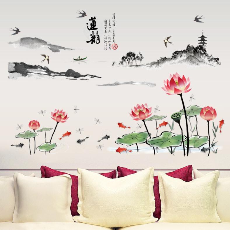 Decal (tranh) dán tường Hoa sen phong thủy