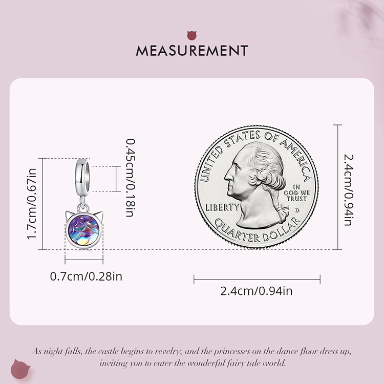 Mặt vòng cổ BAMOER bằng bạc 925 hình mèo đính đá thời trang dành cho nữ