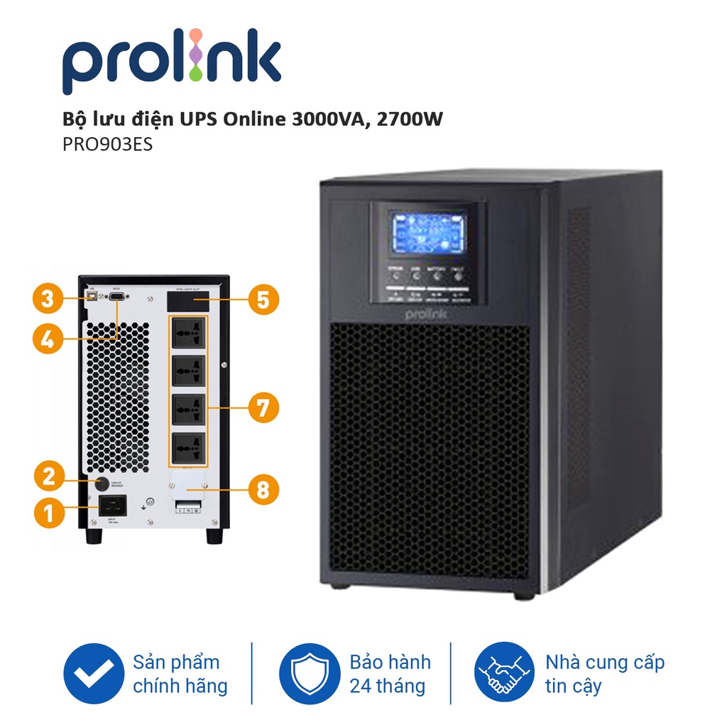 Bộ lưu điện UPS Online PROLiNK PRO903-ES (3000VA/2700W) bảo vệ tối đa các phụ tải quan trọng trong ứng dụng công nghệ