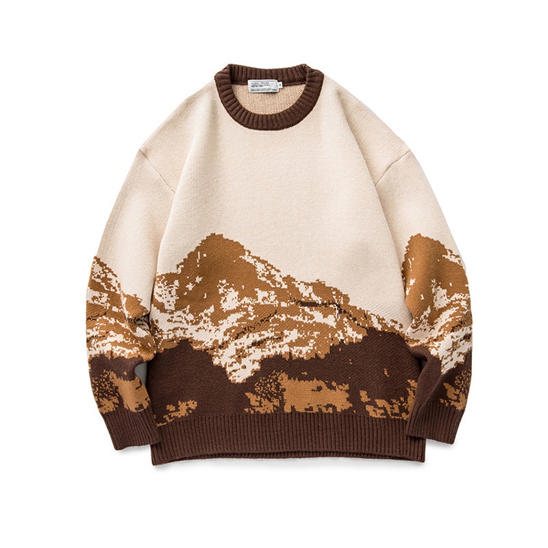 Sweater cổ tròn IELGY phối màu tương phản sáng tạo phong cách Nhật Bản cho nam