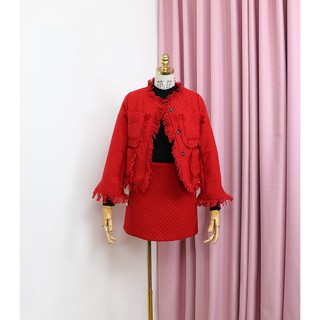 ORDER - Set dạ tweed đỏ tua rua - MẪU MỚI NHẤT 2018