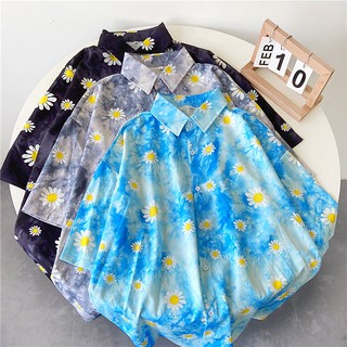Áo Sơ Mi Unisex Ngắn Tay Họa Tiết Hoa Cúc Thời Trang