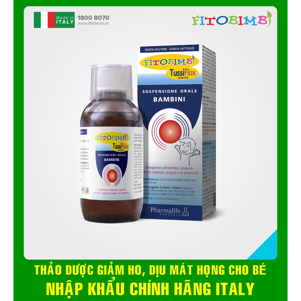 FITOBIMBI Tussiflux junior THẢO DƯỢC GIẢM HO, DỊU MÁT HỌNG CHO BÉ | NHẬP KHẨU CHÍNH HÃNG ITALY