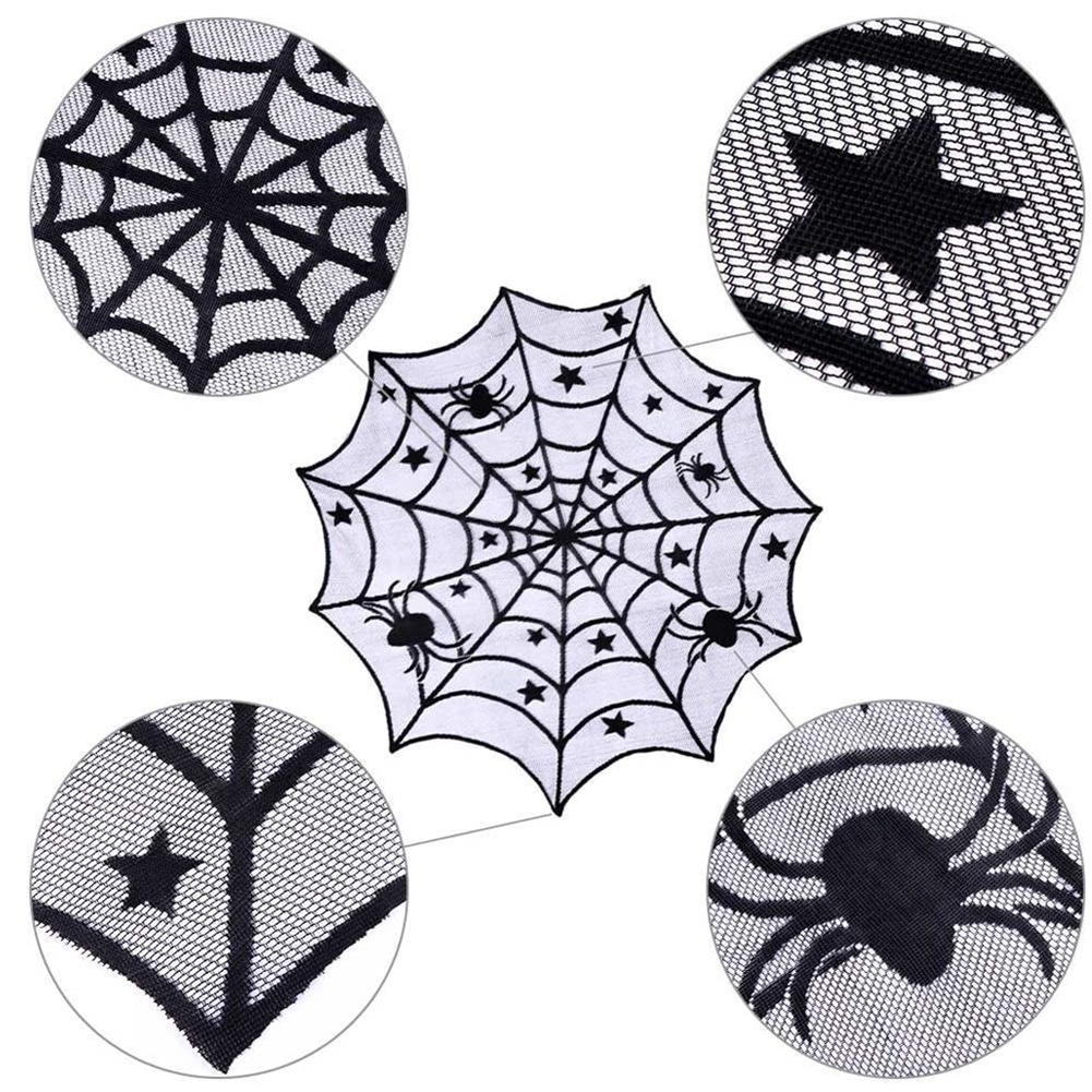 Khăn Trải Bàn Trang Trí Halloween Hình Bộ Xương Nhện Phối Ren