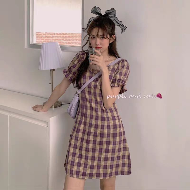 Váy đầm kẻ caro màu tím Jameela