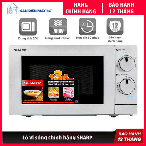 Lò vi sóng Sharp - Chính hãng - Bảo hành 12 tháng | Lò vi sóng cơ 20 Lít | Nút vặn có tiếng Việt