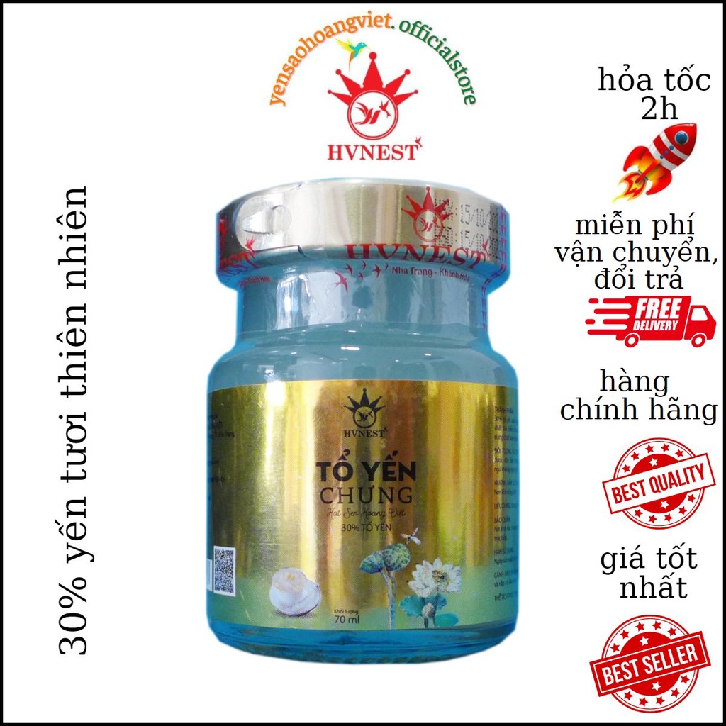 Yến sào Hoàng Việt cao cấp chưng hạt sen 30%,hũ yến chưng sẵn 70ml ,bổ sung dinh dưỡng cho trẻ em người già và bà bầu