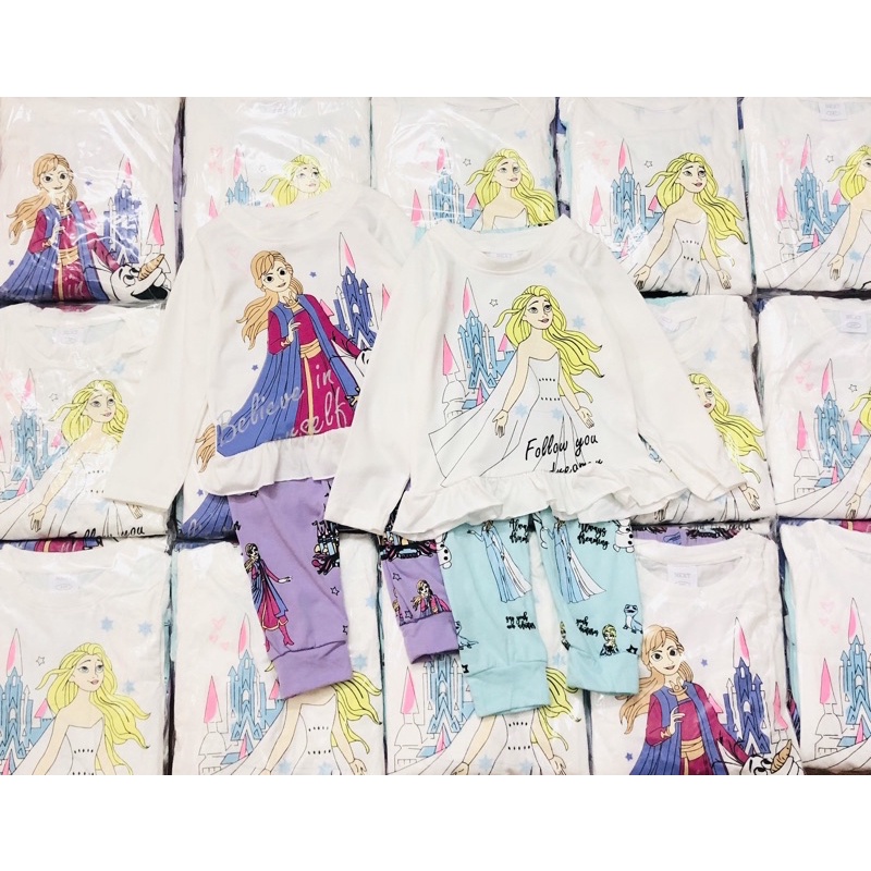 Set 2 bộ cotton dài tay cho bé gái in hình elsa