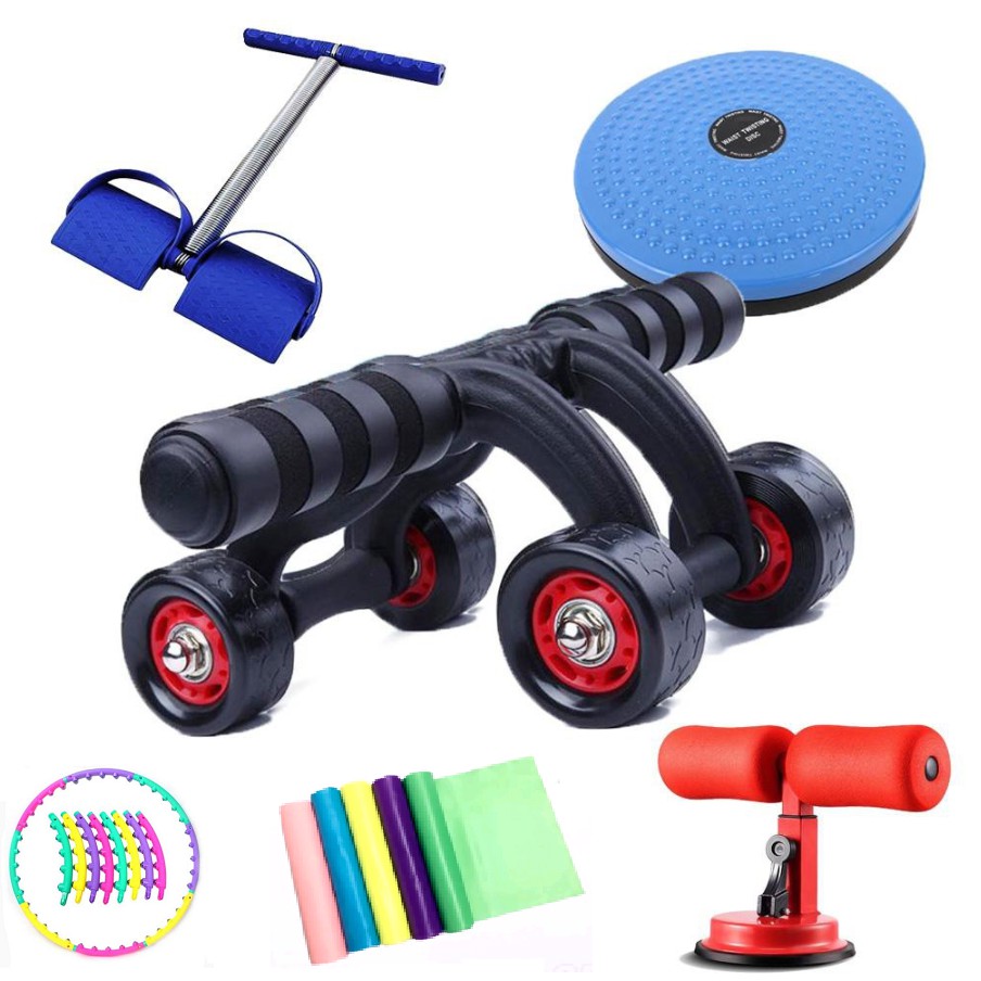 Con lăn dụng cụ máy lăng tập cơ bụng 4 bánh đa năng cỡ lớn tặng kèm thảm deal sốc hít đất, tummy...
