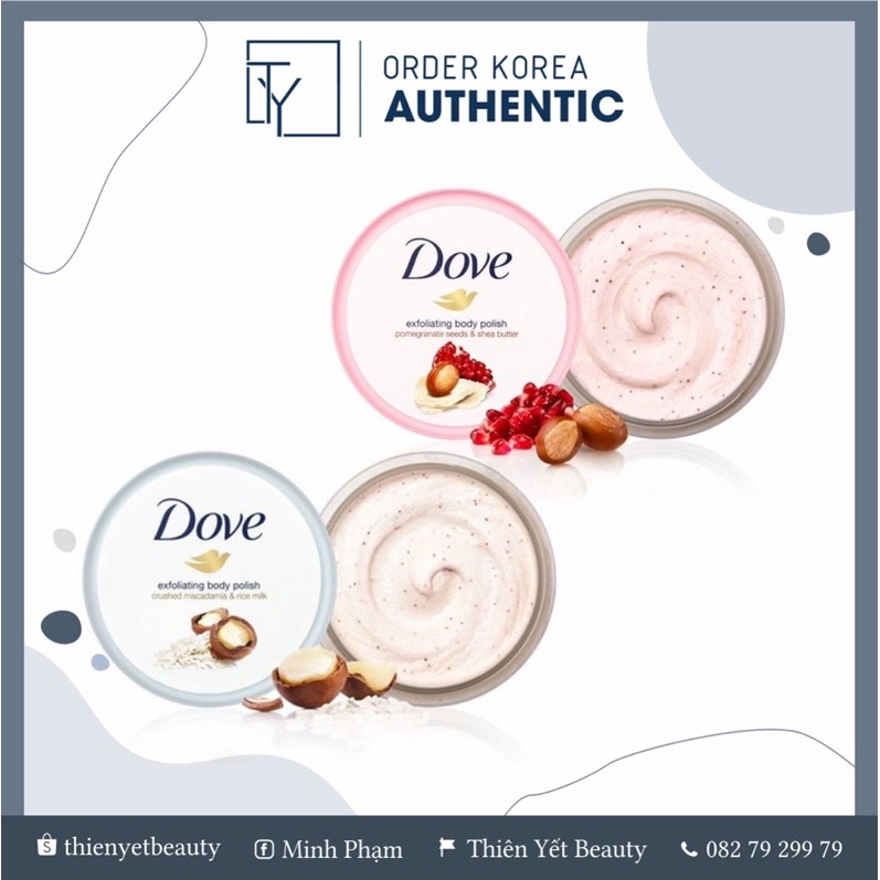 Bản Đức 225gram - Tẩy da chết Dove Exfoliating Body Polish Macca và lựu.