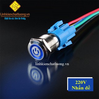 Nút nhấn đề 16mm hợp kim chống nước có đèn 220V (màu xanh dương) kèm đế cắm