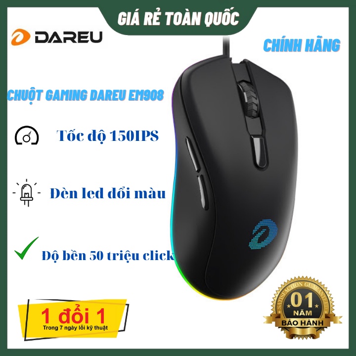 Chuột Gaming DAREU EM908 Độ Nhạy 6400 DPI Độ Bền 50 Triệu Click Hàng Chính Hãng