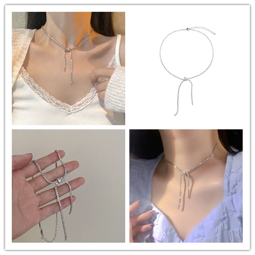 Vòng Cổ Choker Dạng Chuỗi Tua Rua Đính Đá Zircon Màu Bạc Thời Trang Hàn Quốc Cá Tính Dành Cho Bạn Nữ
