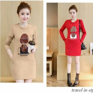 Đầm suông cô gái tay dài