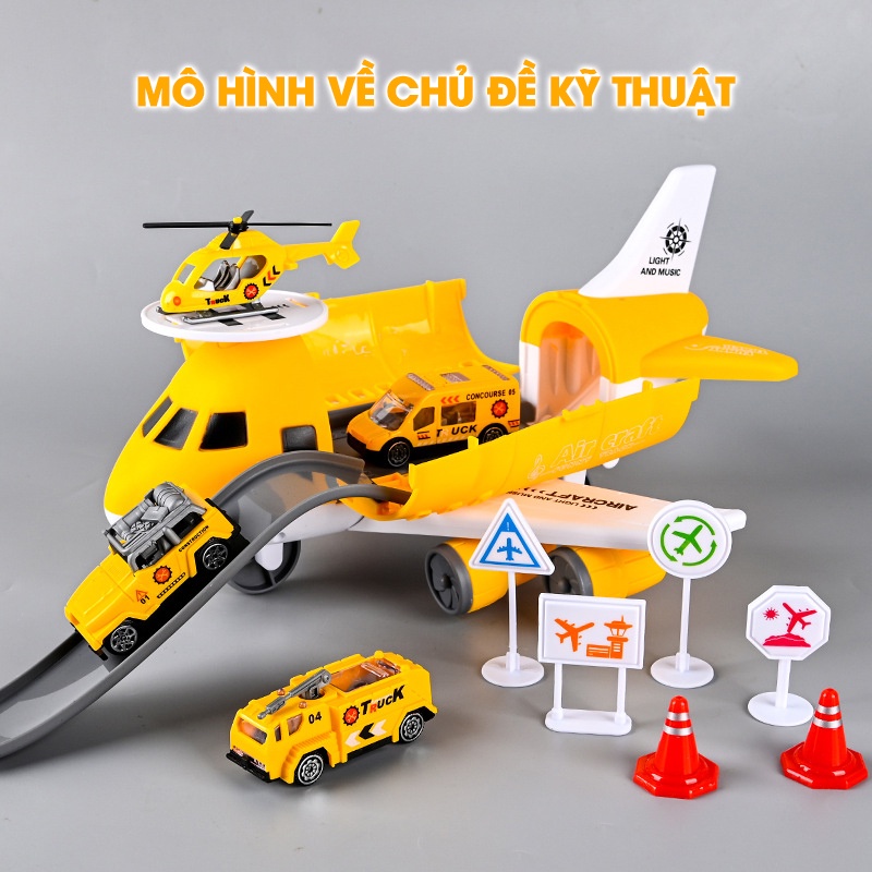 Mô Hình Máy Bay Biến Hình Kèm Nhiều Ô Tô Cảnh Sát, Cứu Hoả Siêu Đẹp Kích Cỡ Lớn Cho Trẻ Em.