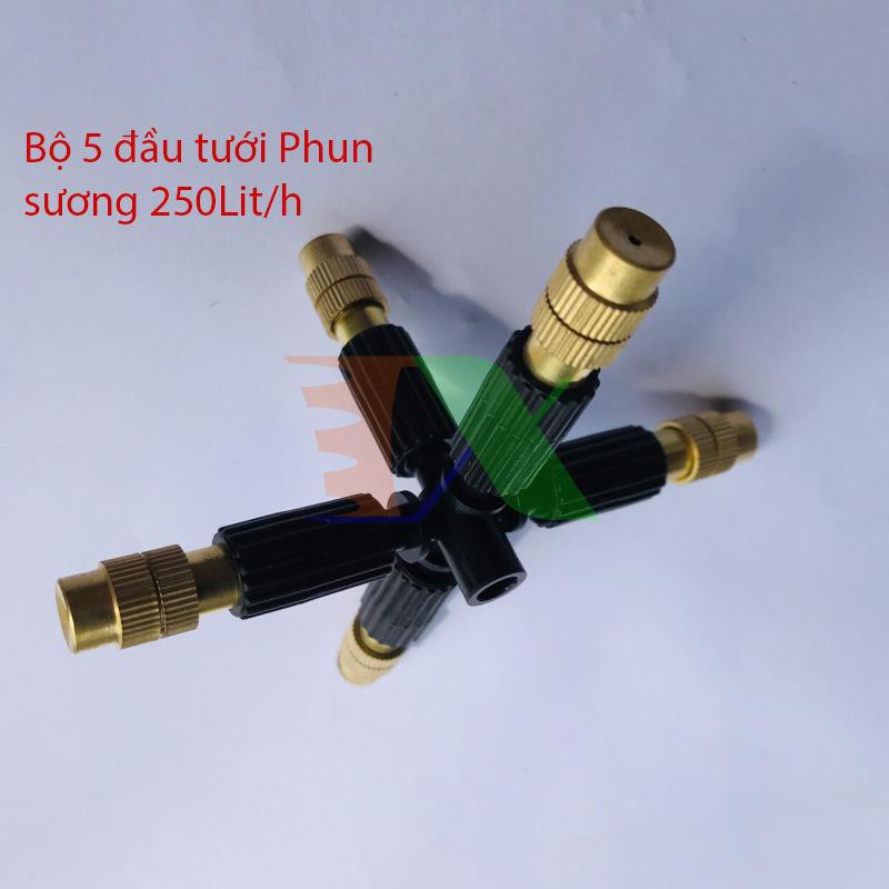 Bộ 5 đầu tưới Phun sương bằng đồng 250Lit/h, đầu tưới cây làm mát Khởi thủy 6mm