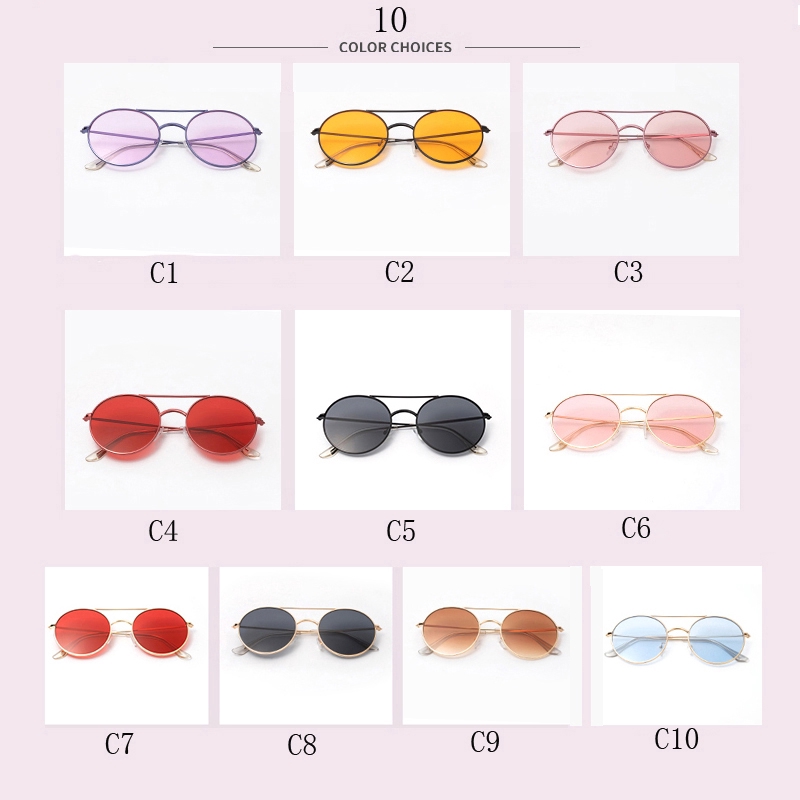 Ladies Fashion Round Sunglasses Metal Double Beam Retro Glasses Trend Street Shot Color Women Wild Outdoor Eyewear