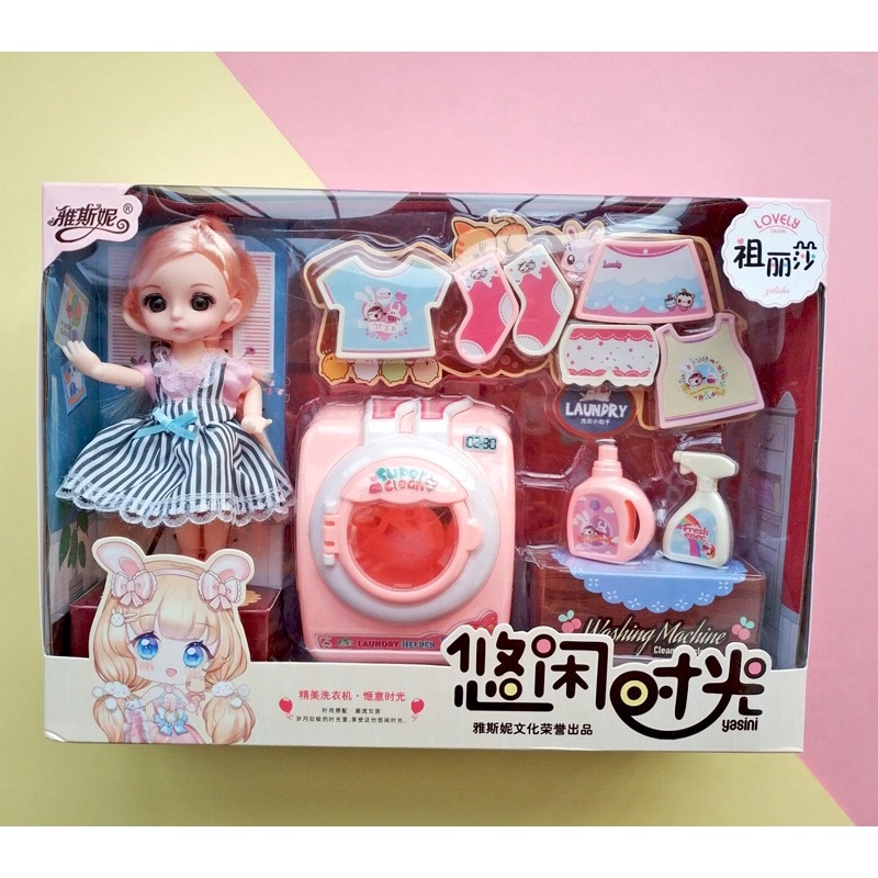 Búp bê Chibi bằng cao su non kèm bộ máy giặt cho bé