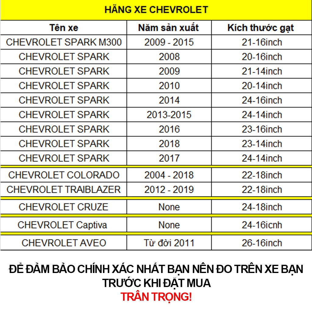 Thanh gạt nước mưa xe Chevrolet Spark, Colorado, Traiblazer, Cruze, Captiva, Aveo cần gạt mưa ô tô khung sắt