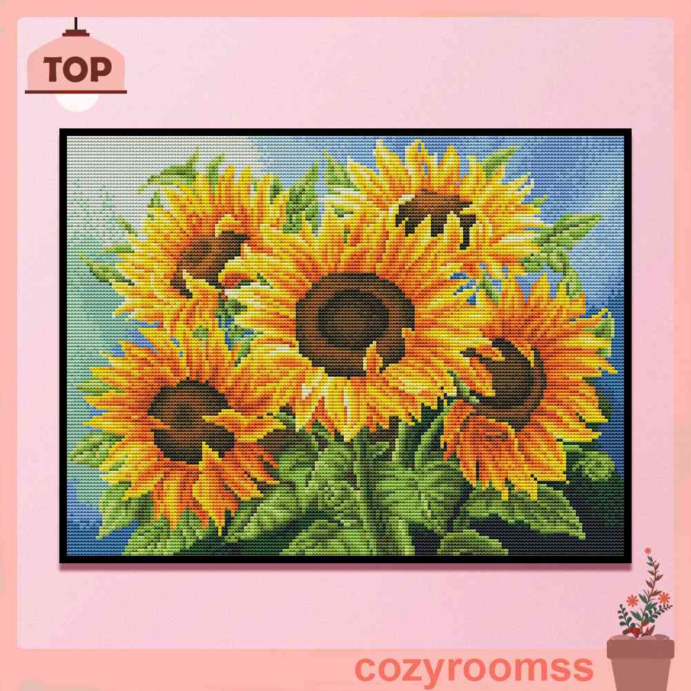 (canvas no printing)  Tranh Thêu Chữ Thập Toàn Bộ 11CT Hình Hoa Hướng Dương