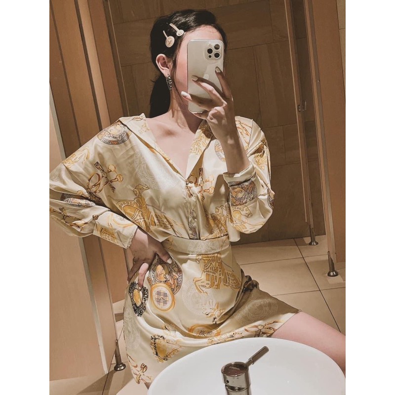 [Siêu Hot] Set Lụa Hoạ Tiết Cá Tính, Set Bộ Áo Sơmi Lụa Kèm Chân Váy Sang Chảnh Có Ảnh Thật Kèm Video | BigBuy360 - bigbuy360.vn