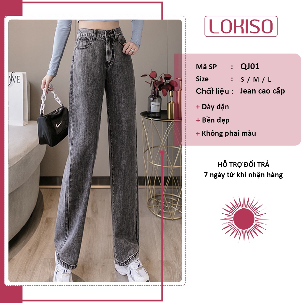 Quần jean nữ ống rộng suông lưng cao đẹp bigsize cao cấp LOKISO QJ01 | BigBuy360 - bigbuy360.vn