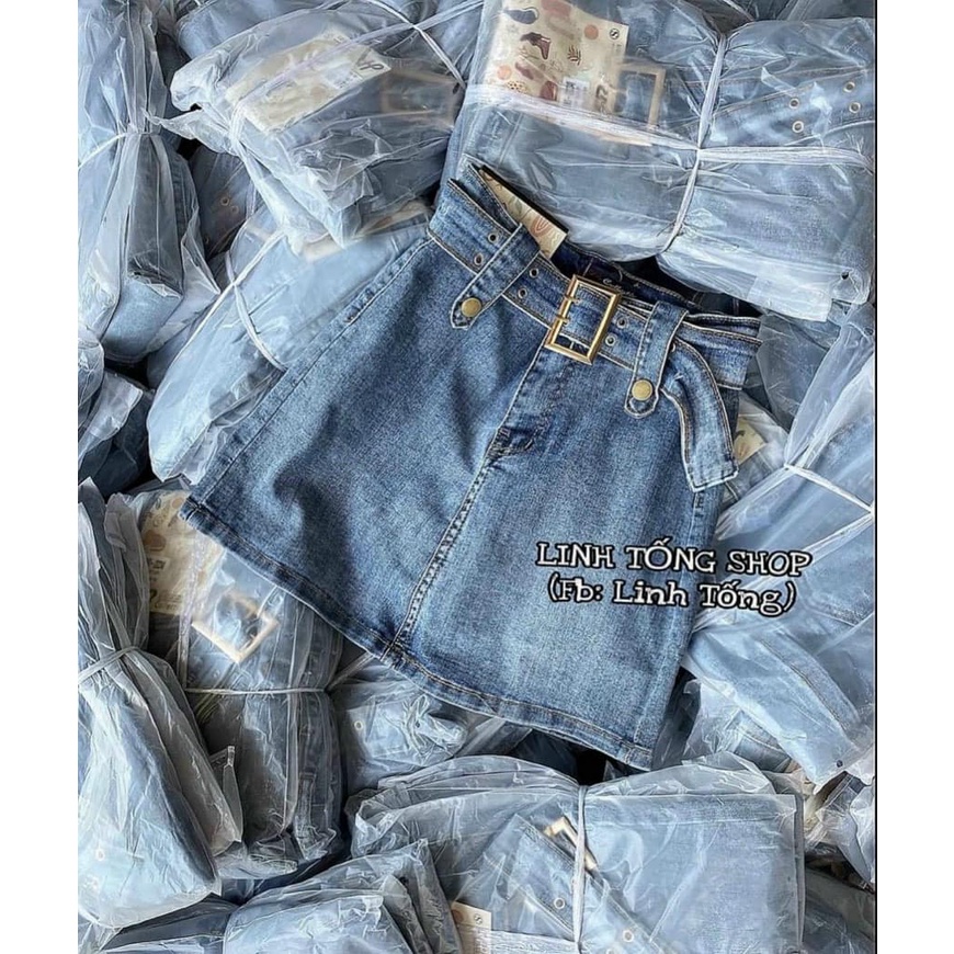 CHÂN váy jeans xanh kèm đai 123