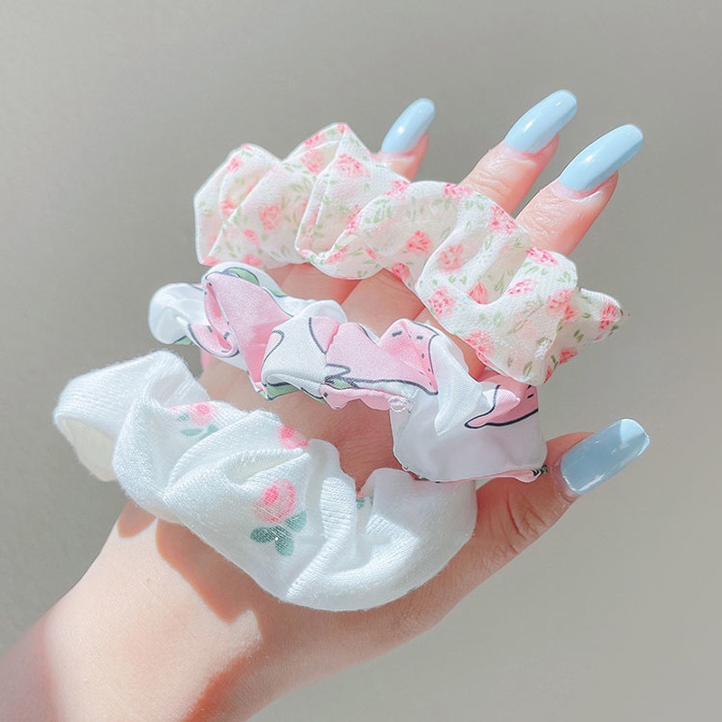 Dây Buộc Tóc Vải Voan Dệt Kim Phối Ren Họa Tiết Hoa Thời Trang Thanh Lịch