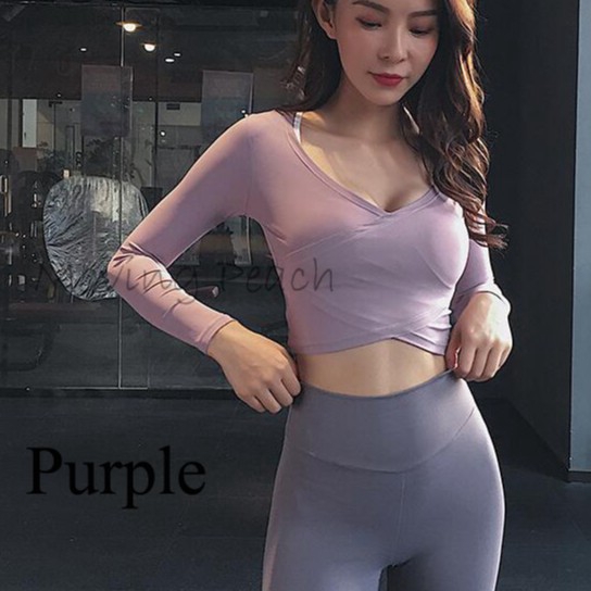 MOVING PEACH Áo thun croptop  dài tay thiết kế đơn giản hợp thời trang cho nữ tập yoga ASE