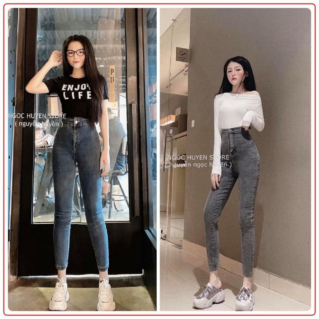 Quần skinny khói cạp cao 💖FREESHIP💖 Quần jeans nữ ôm giãn 1 khuy hack dáng AD25