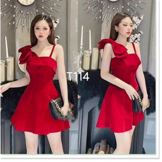 Đầm 1 dây nơ vai có mút t114
