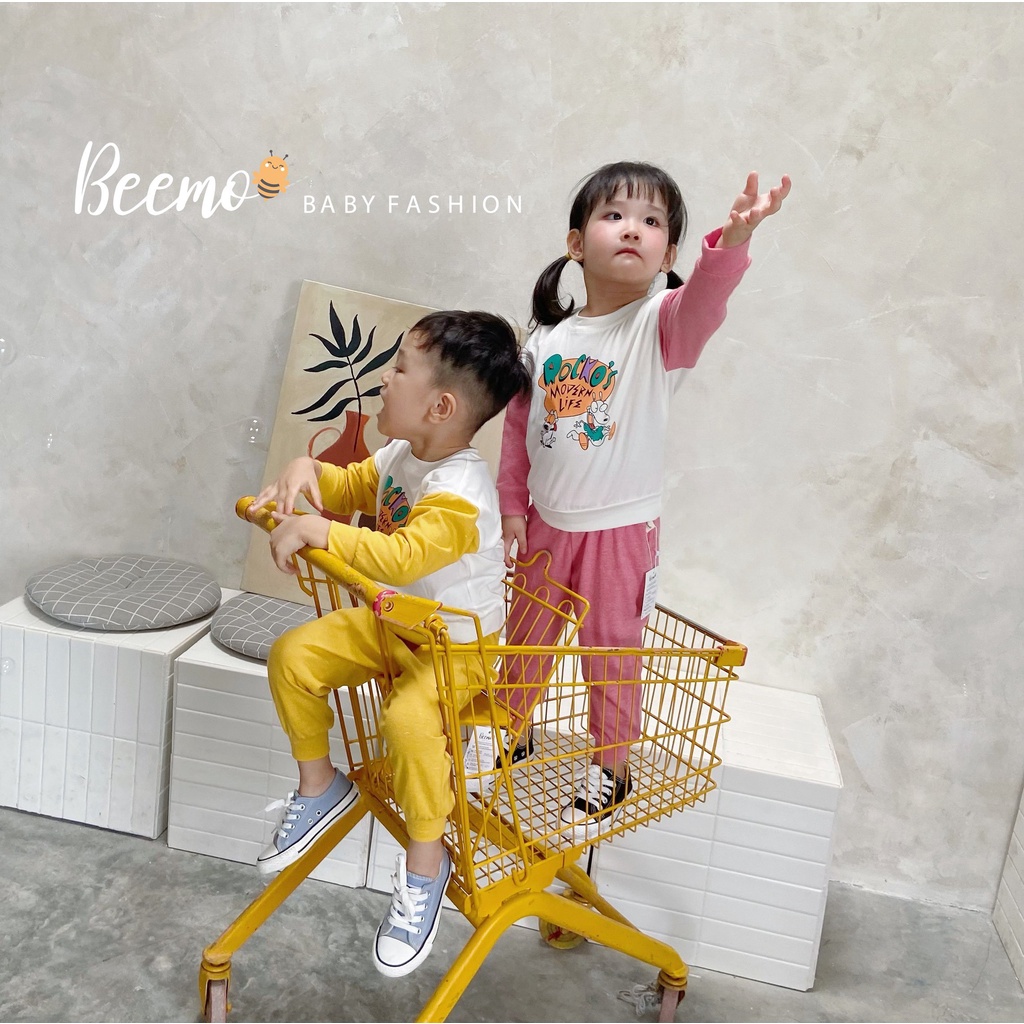 Bộ cotton unisex cho bé, bộ thun hoạ tiết hoạt hình siêu yêu