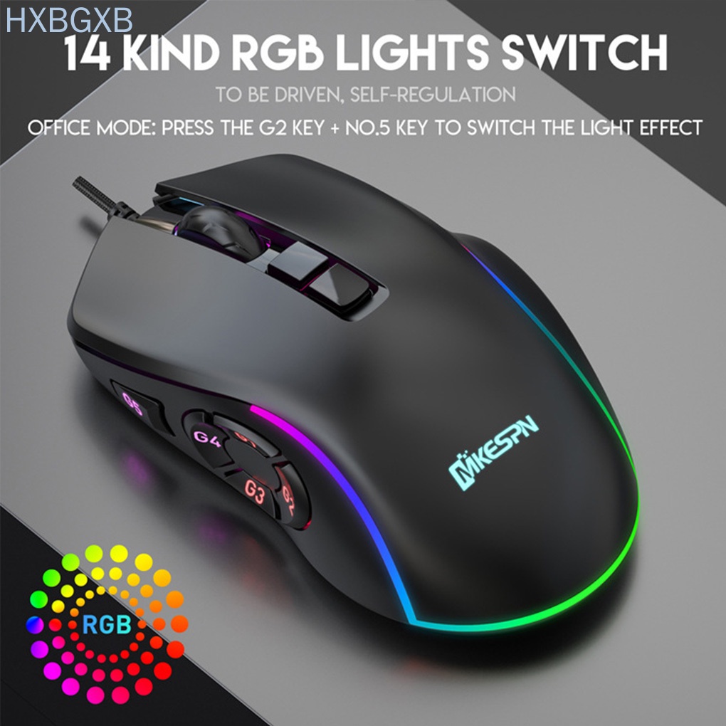 Game Mouse Wired 10 Buttons Gaming Mouse Adjustable RGB Computer Accessory with Colorful Light HXBG