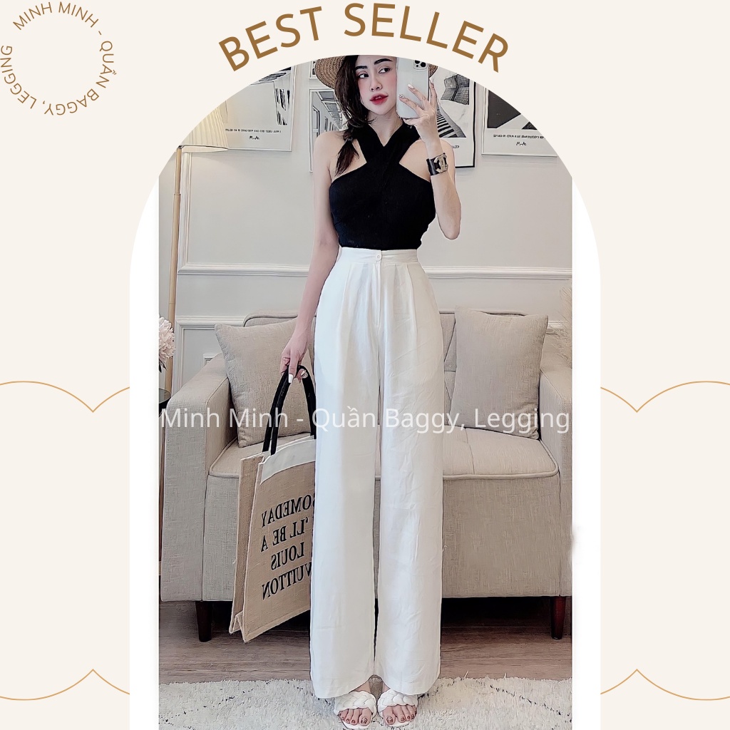 Quần đũi ống rộng nữ dài 100cm cạp lưng cao khóa thật lưng chun- mặc lên dáng suông đứng sang trọng.