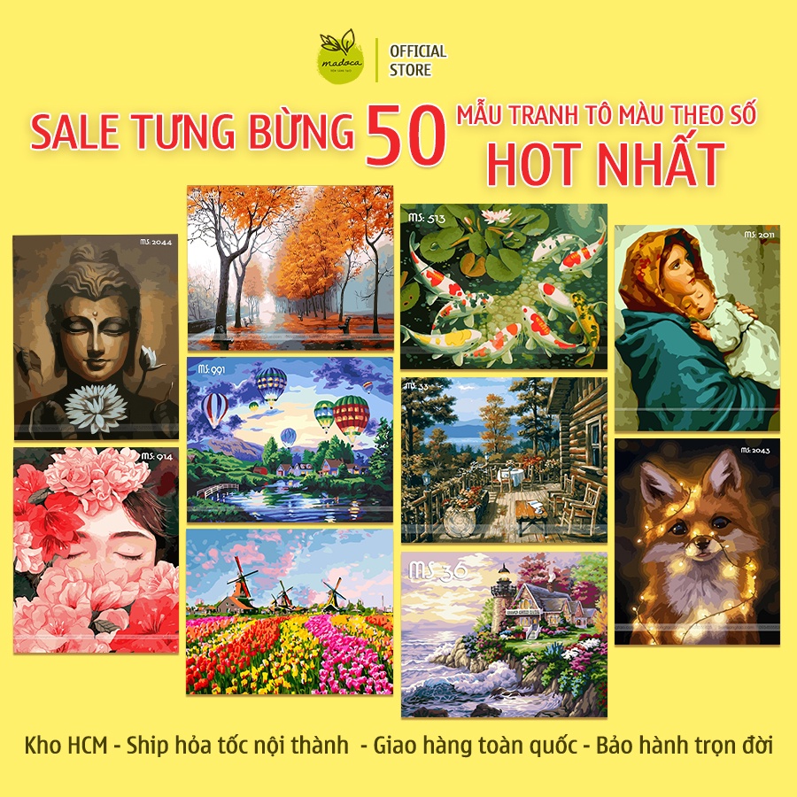 Tranh tô màu theo số Madoca - Tranh sơn dầu số hóa tự tô có khung 40x50cm có sẵn