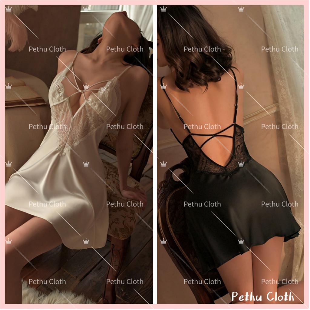 （Q1,HCM）Đầm ngủ sexy 2 dây lụa hở lưng chuẩn Quảng Châu cao cấp quyến rũ 40-65kg--022