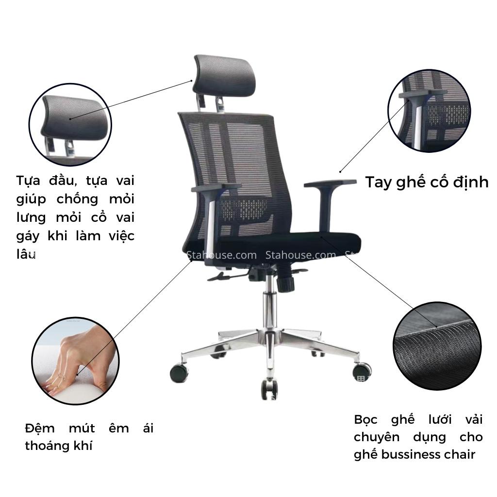 Ghế Công Thái Học Văn Phòng Ngả Lưng Thư Giãn, Nệm Bọc Mút Xốp Cao Cấp Stahouse Official Chair HN GVP J098