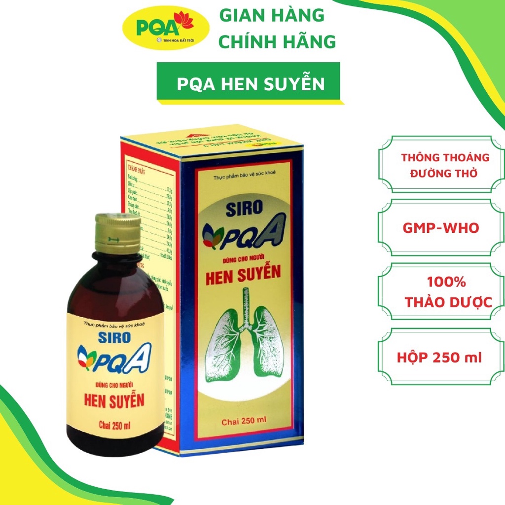 Siro Hen Suyễn PQA Thảo Dược Giúp Giải Cảm Hàn, Hóa Thấp, Thông Phế, Bình Suyễn Hỗ Trợ Thông Thoáng Đường Thở Hộp 250ml