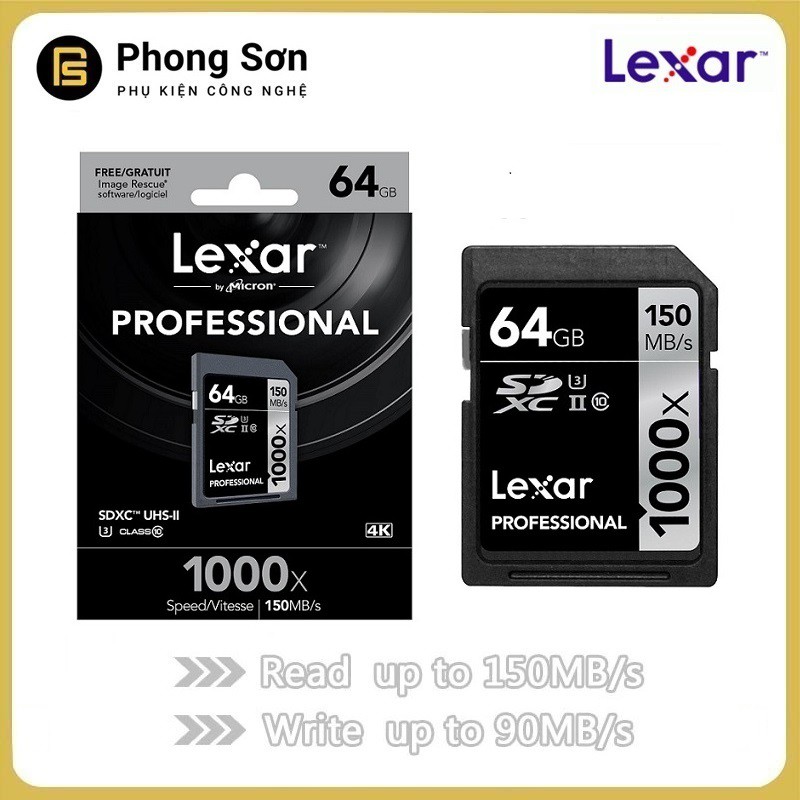 Thẻ nhớ Lexar SDXC 64GB Pro 1000X 150mb/s, UHS II U3 Dành cho máy ảnh (Hàng nhập khẩu) | BigBuy360 - bigbuy360.vn