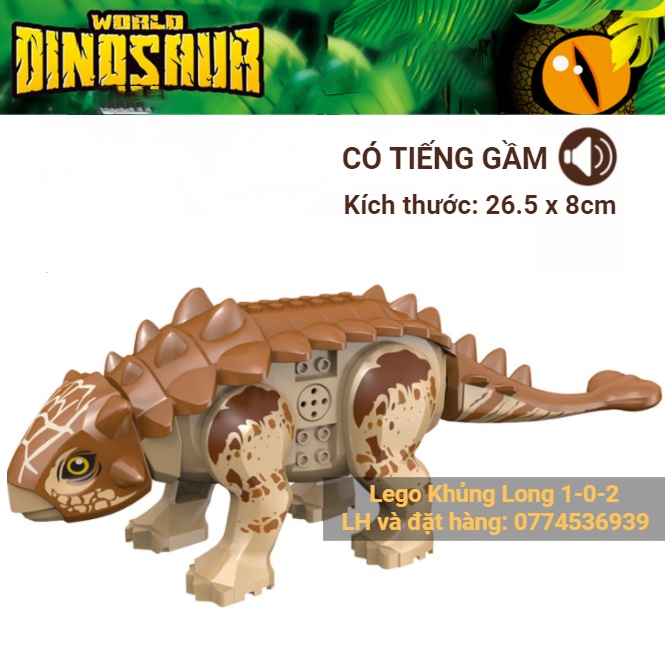 Đồ Chơi Khủng Long Ankylosaurus 2021 CÓ TIẾNG GẦM Đuôi Chùy Phiên Bản Màu Nâu Jurassic World Hãng Lele