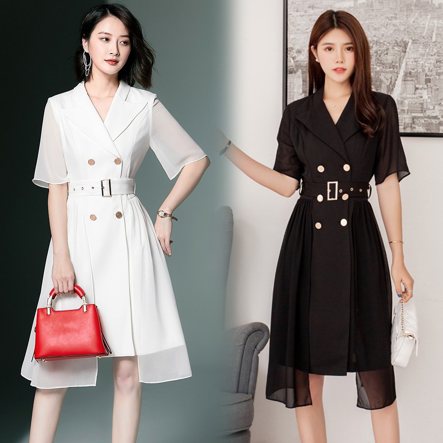 Váy cổ vest phối voan - VBEO330